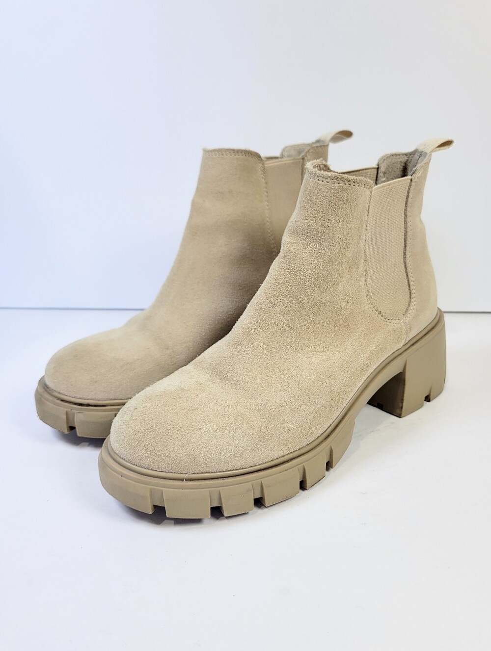 Steve Madden Howler Chelsea Sand Suede, Chunky Lug Sole Boots Gorpcore, Utility